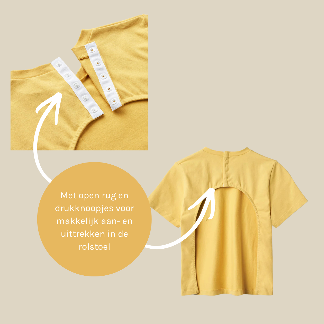 Rolstoel T-Shirt korte mouwen - Geel Egaal