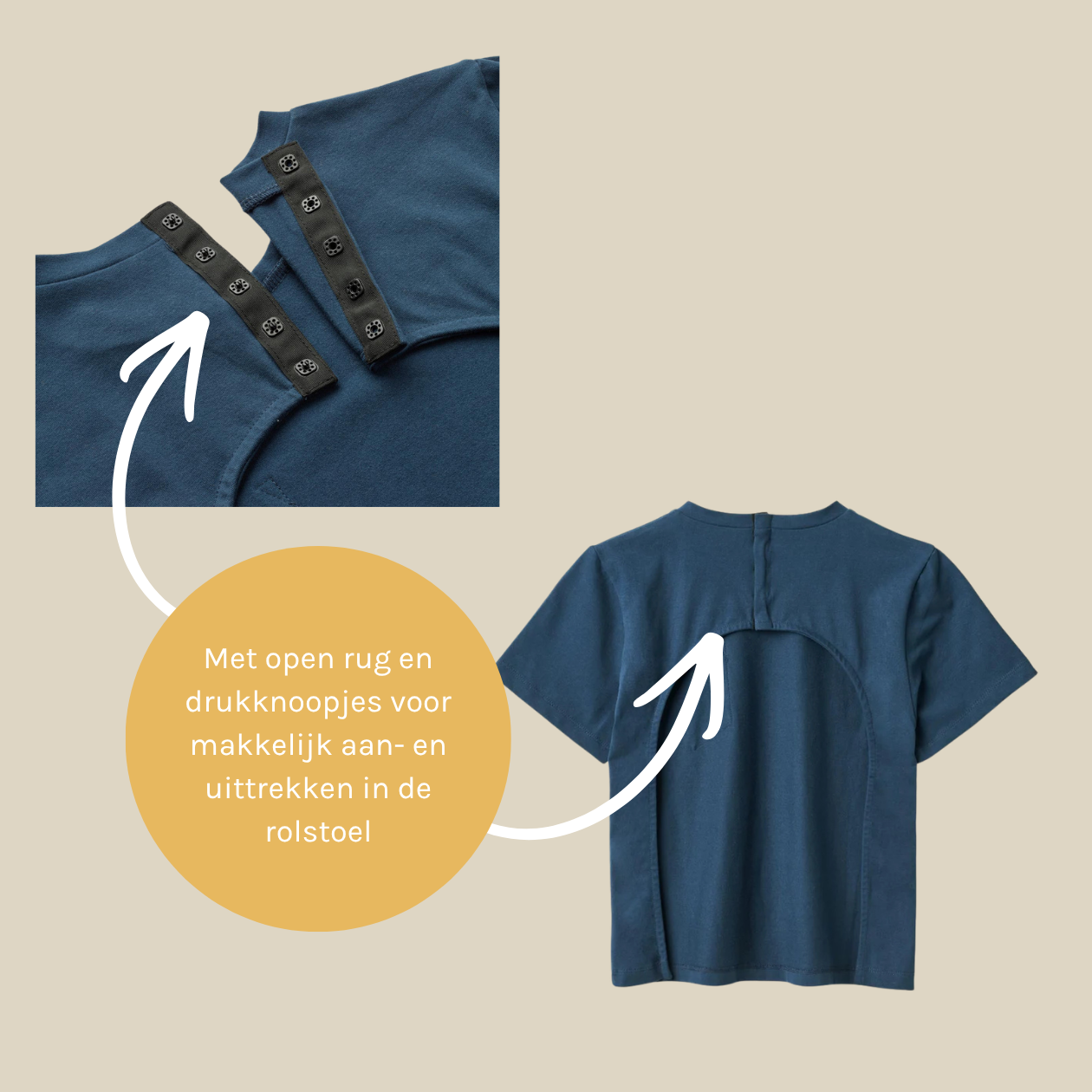 Rolstoel T-Shirt korte mouwen - Blauw Egaal